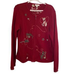 Cat Sweater Cardigan Embroidered Christopher & Banks Womens Size Large